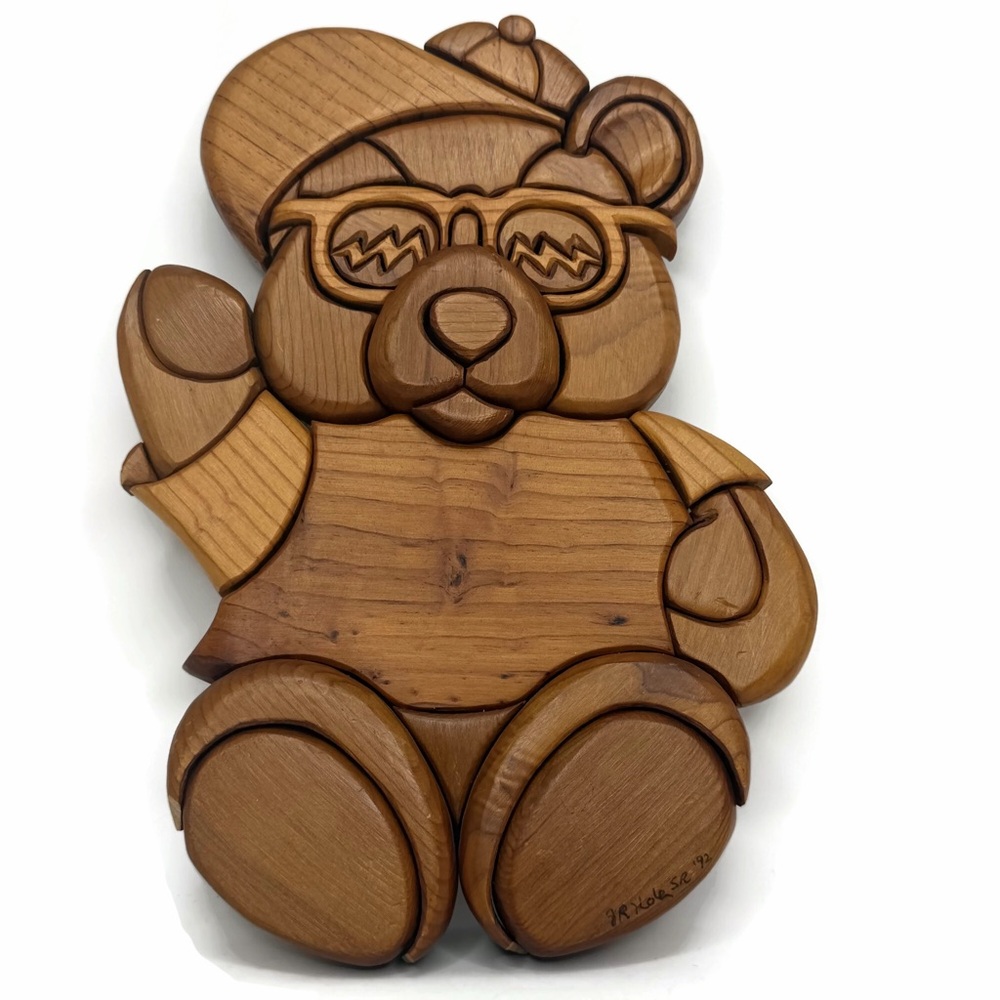 Vintage Handmade Wood Carved Teddy Bear Sunglasses